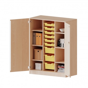 ErgoTray Schrank, 3reihig, 3,5 OH, zweitürig, mit 6 flachen und 3 hohen Boxen, B/H/T 104,5x136x50cm 